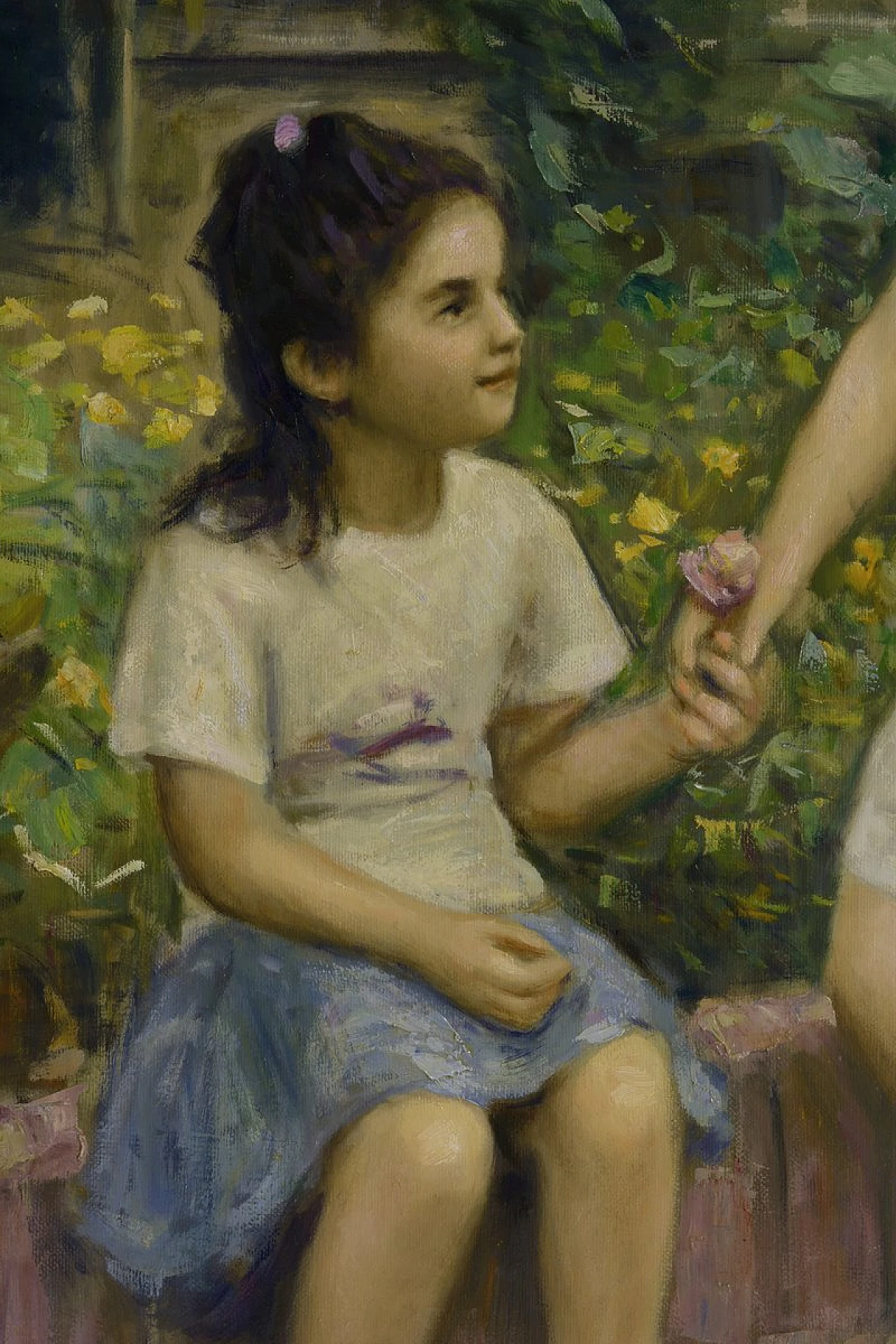 Scena di Tonino Manna, olio su tela con cornice, anni '90 4