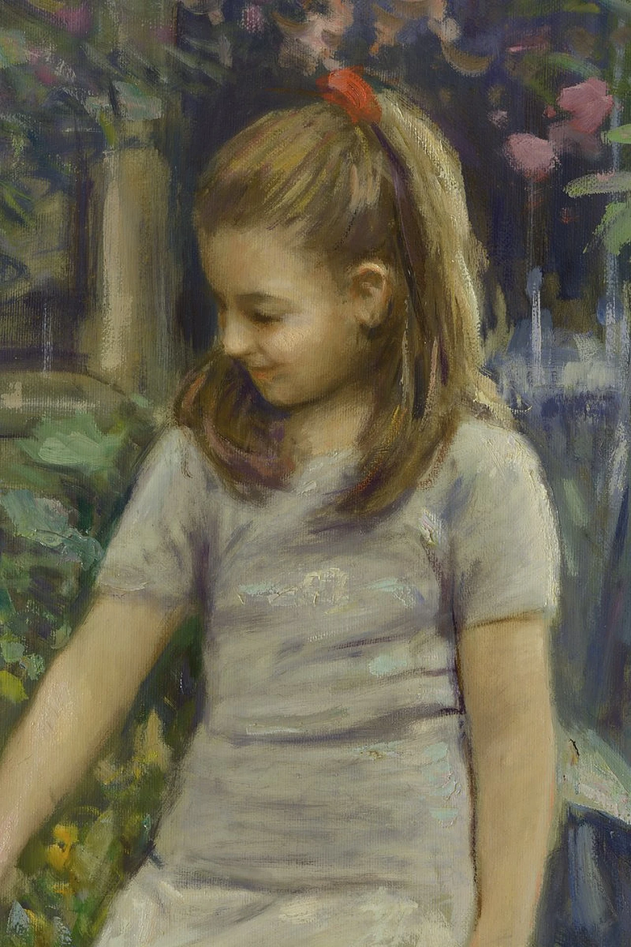 Scena di Tonino Manna, olio su tela con cornice, anni '90 5