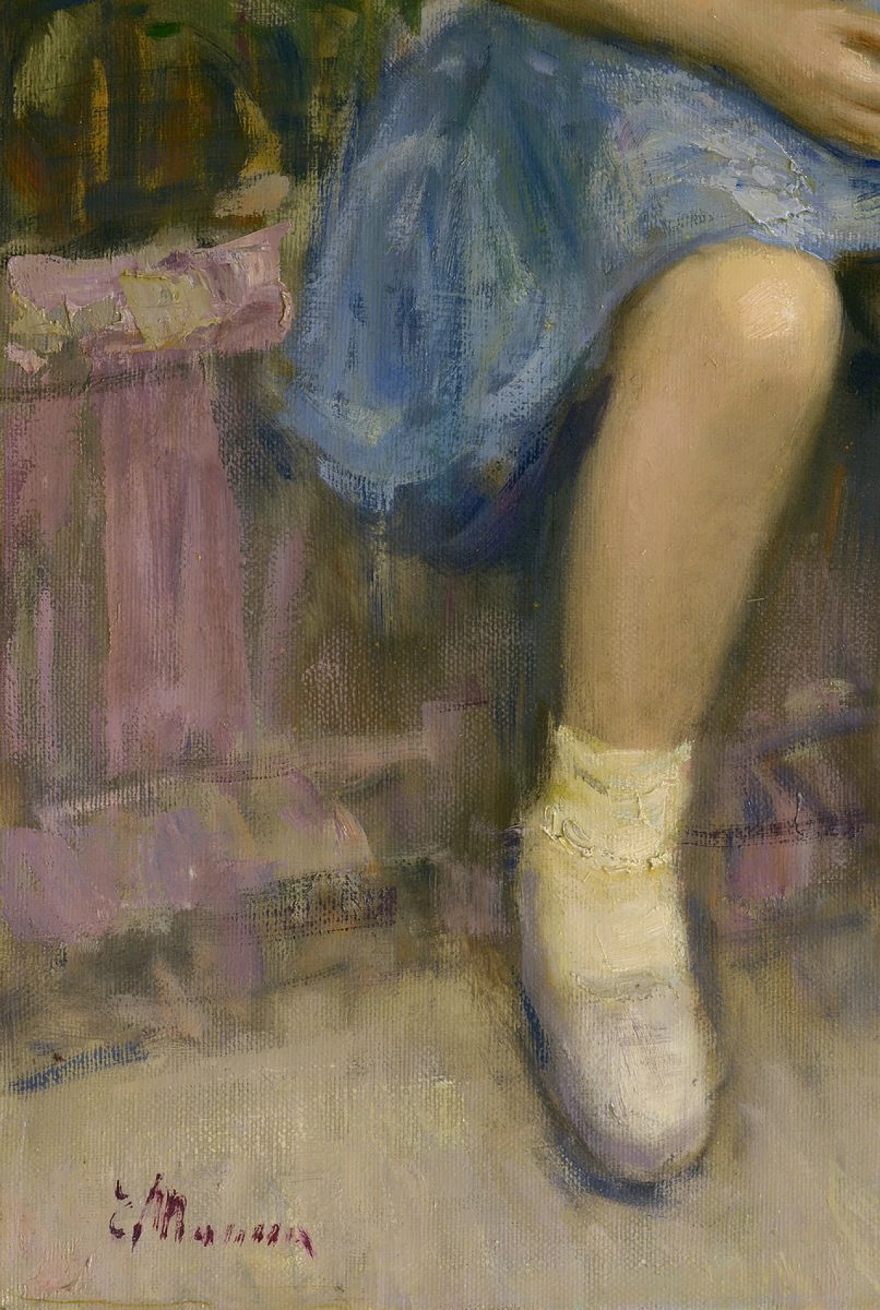 Scena di Tonino Manna, olio su tela con cornice, anni '90 6