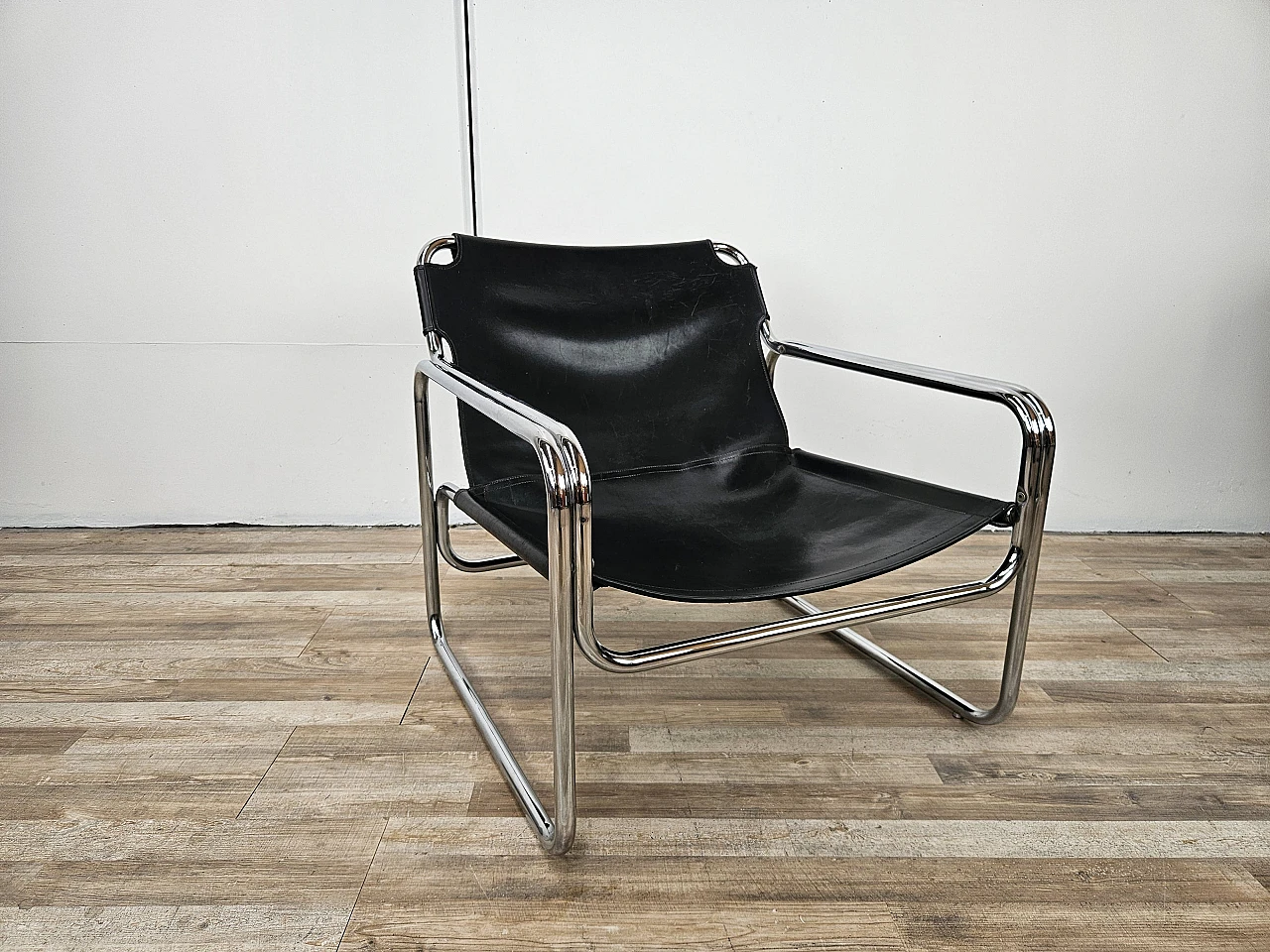 Attico armchair by Antonello Mosca in black leather and tubular steel 1