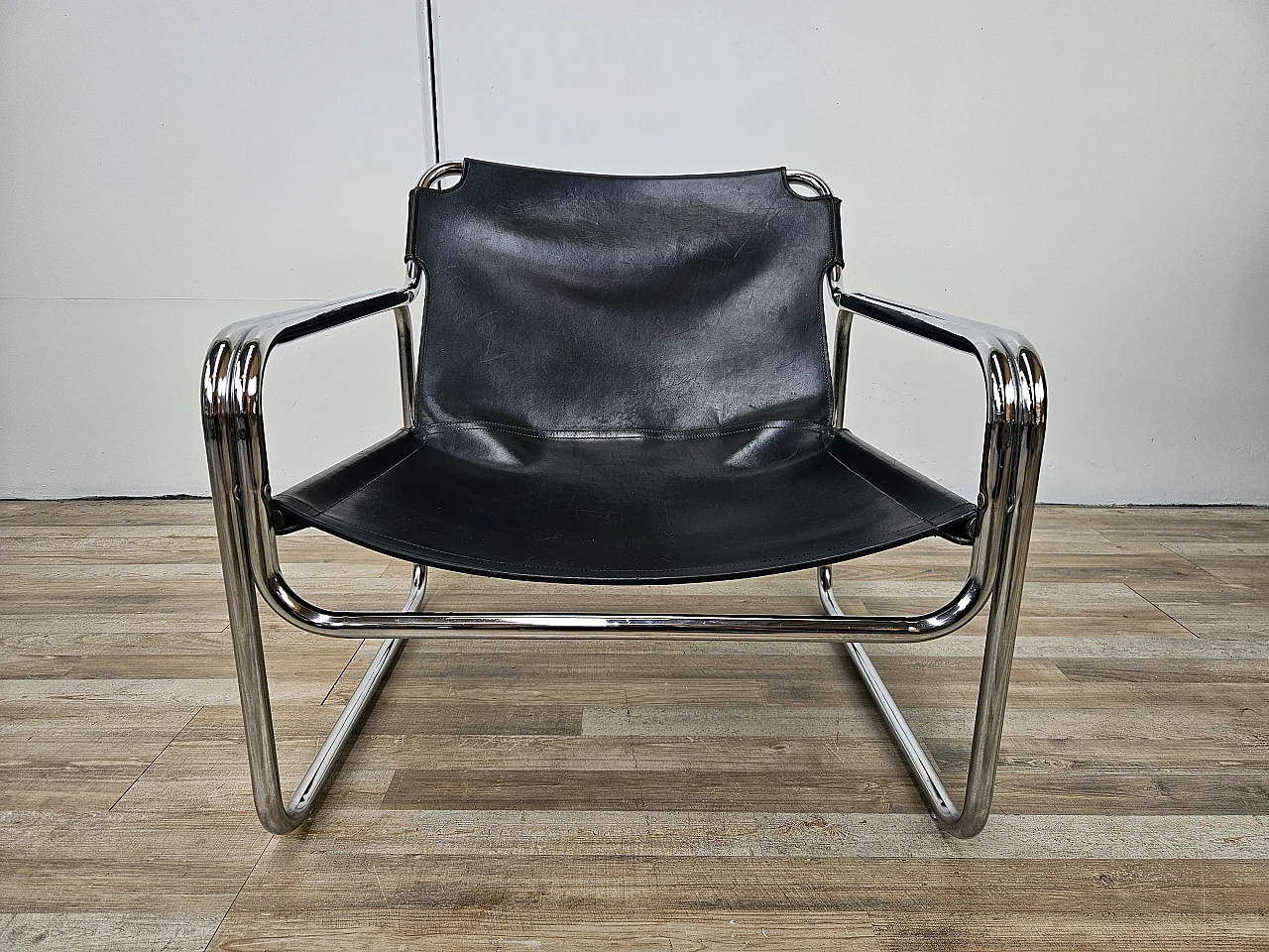 Attico armchair by Antonello Mosca in black leather and tubular steel 2