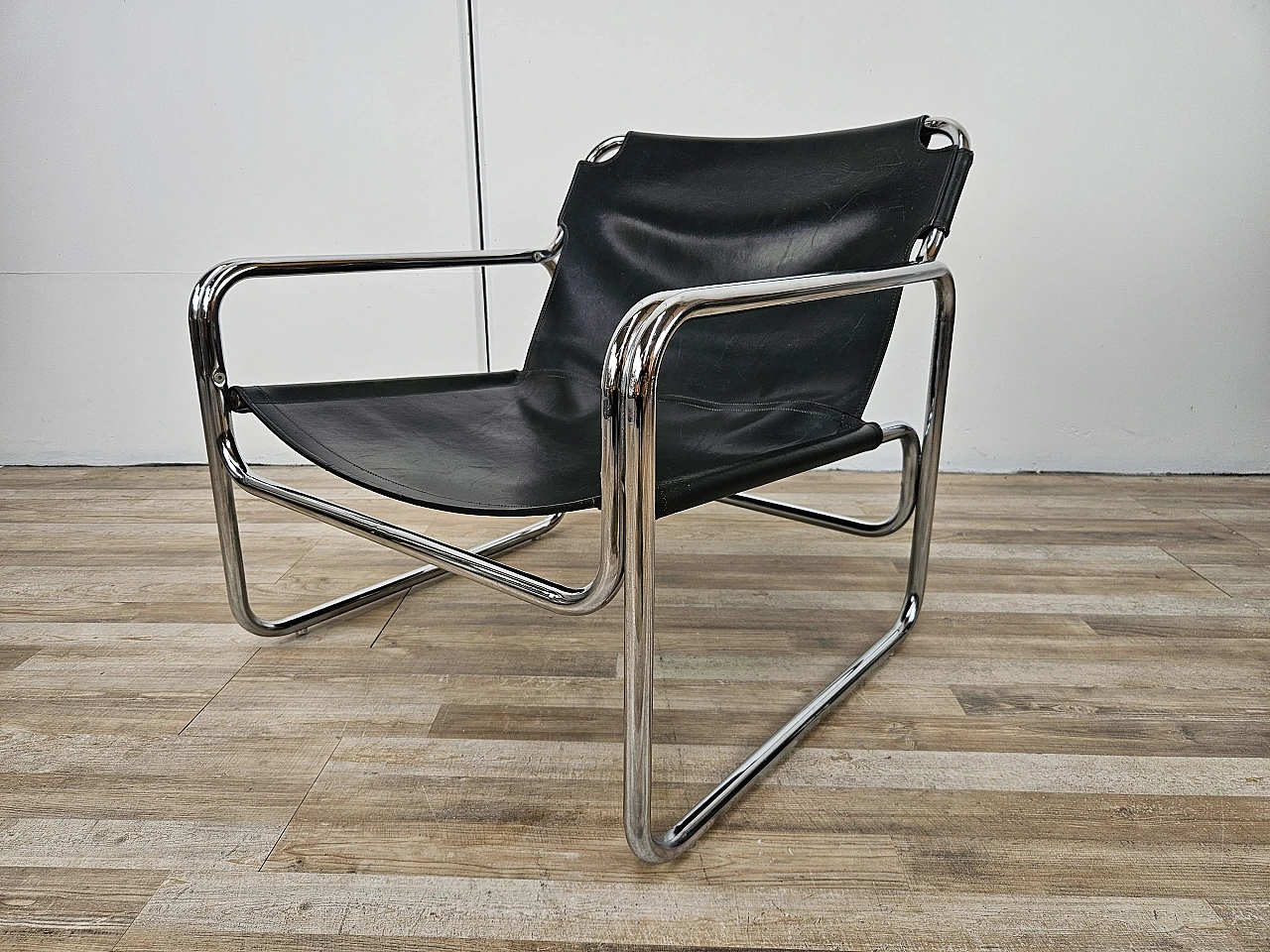 Attico armchair by Antonello Mosca in black leather and tubular steel 3