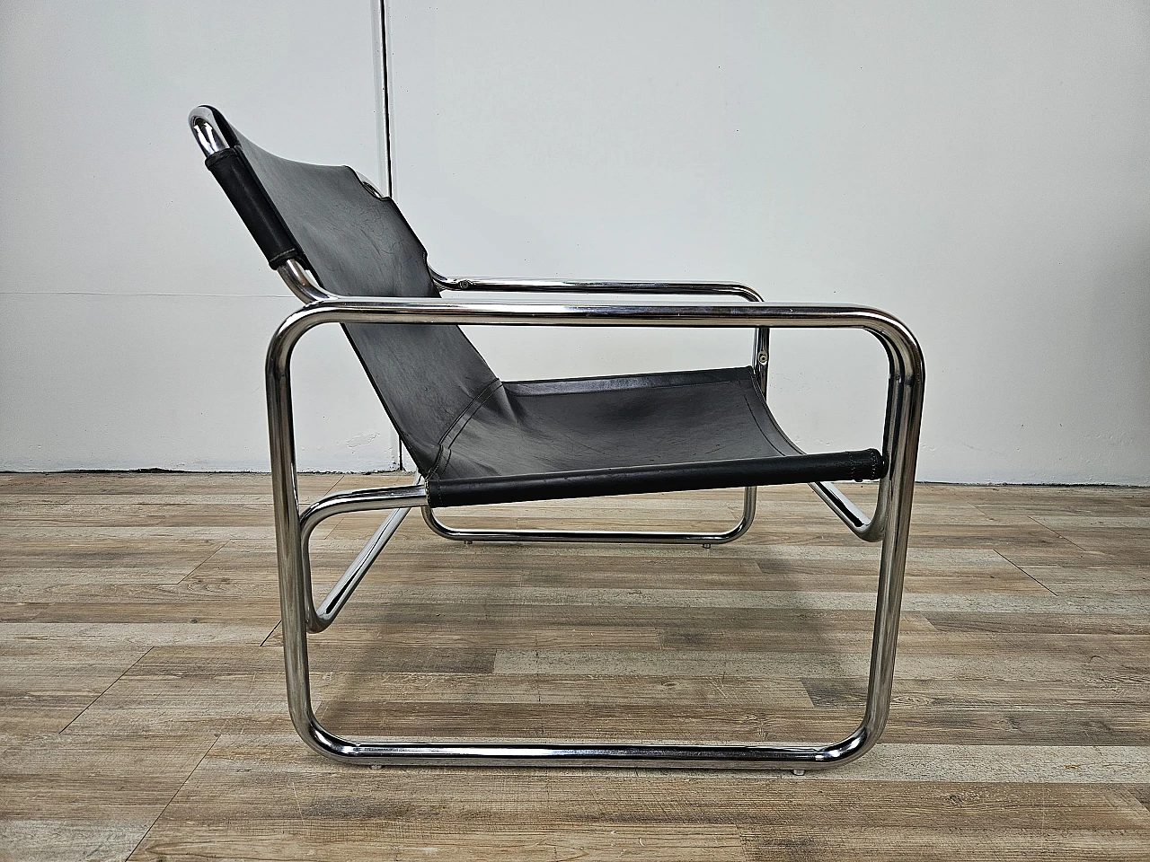 Attico armchair by Antonello Mosca in black leather and tubular steel 6