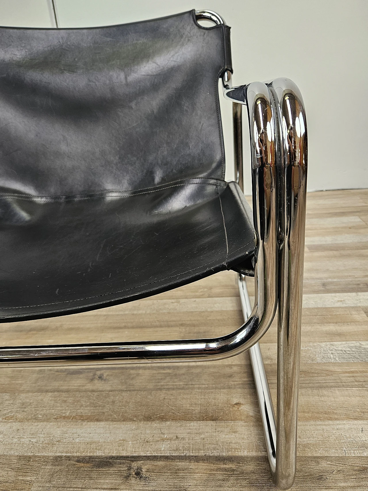 Attico armchair by Antonello Mosca in black leather and tubular steel 14