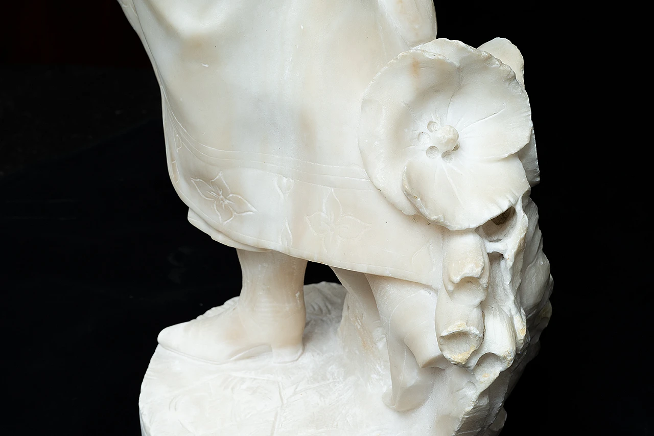 Scultura di donna con fiori Francese in alabastro, '800 4