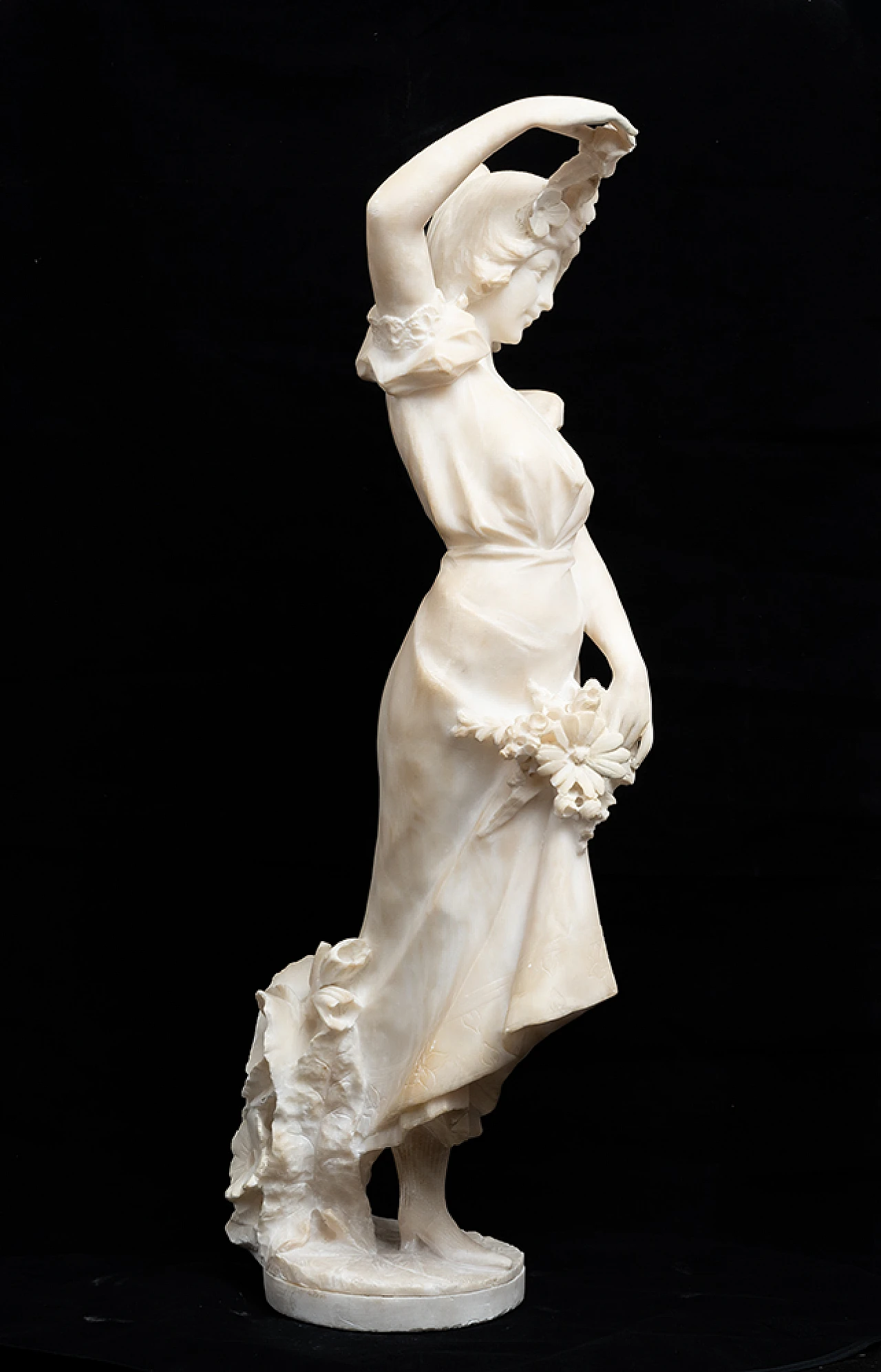 Scultura di donna con fiori Francese in alabastro, '800 5