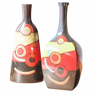 Pair of hand-painted terracotta vases, 1980s