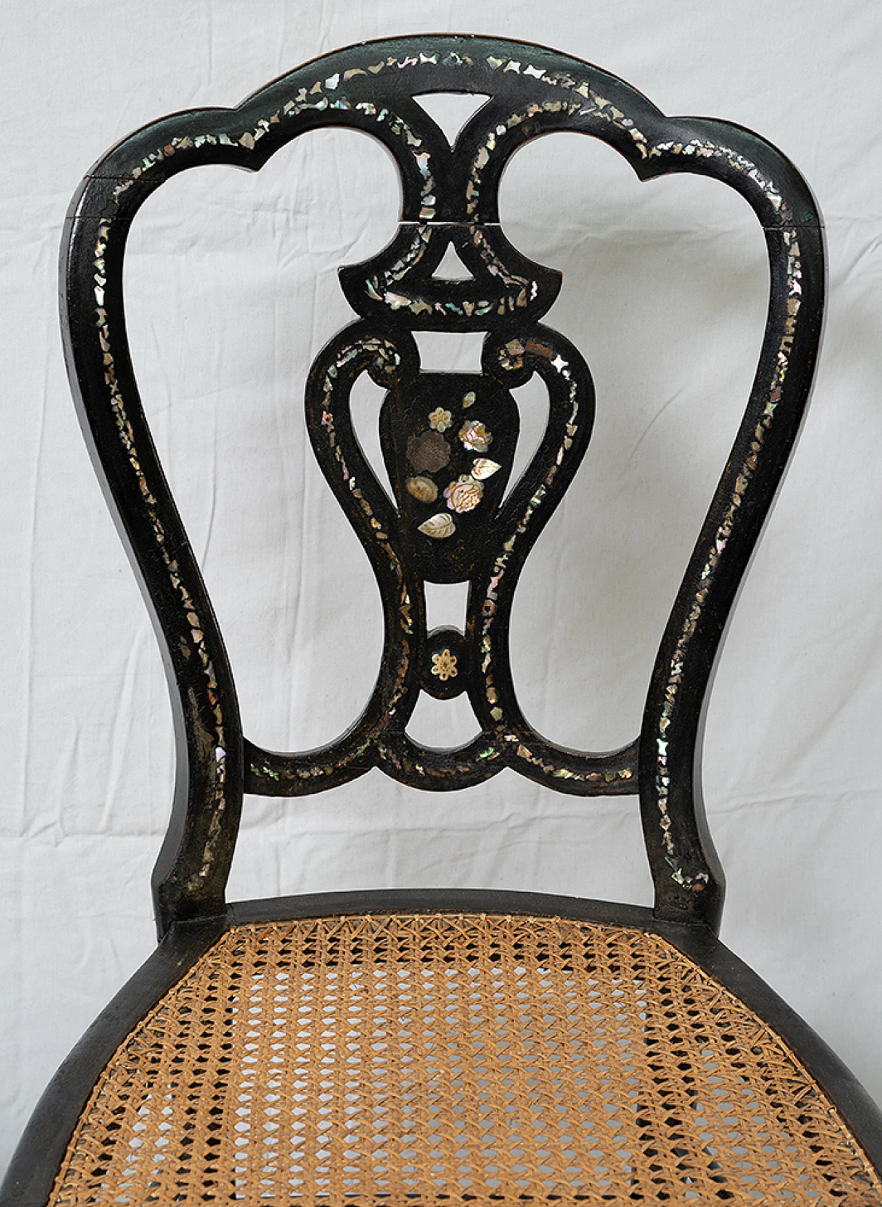 Pair Napoleon III chairs in wood with mother of pearl, 19th century 2