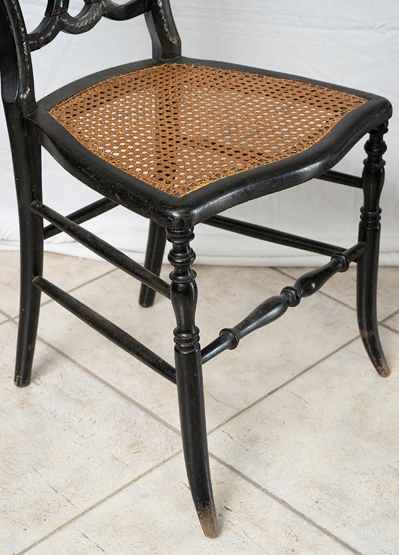 Pair Napoleon III chairs in wood with mother of pearl, 19th century 3