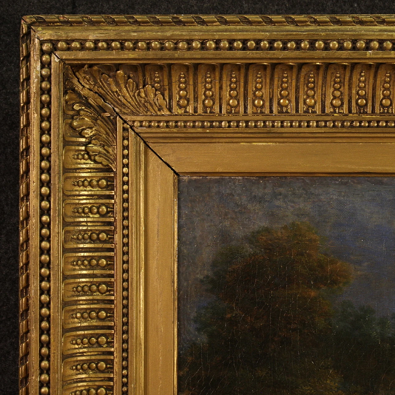 Flemish landscape painting with 17th century figures, the apparition 6