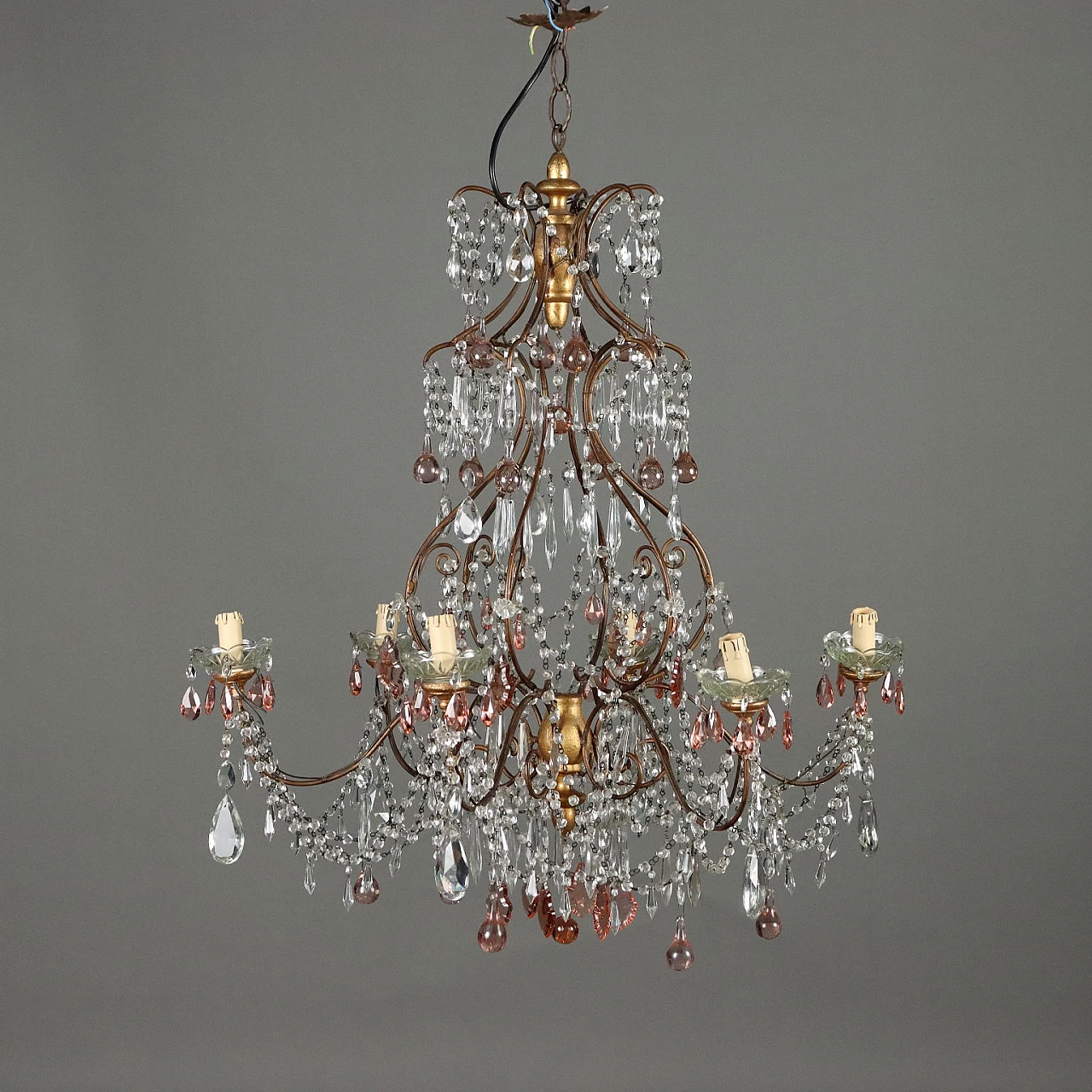 6-Light chandelier in glass with bobeches and painted metal 1