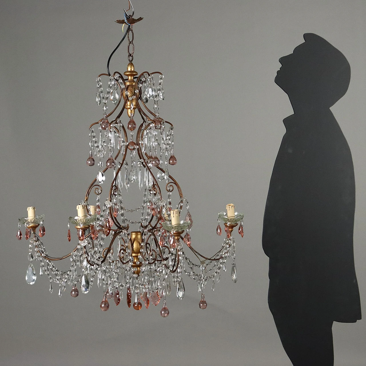6-Light chandelier in glass with bobeches and painted metal 2