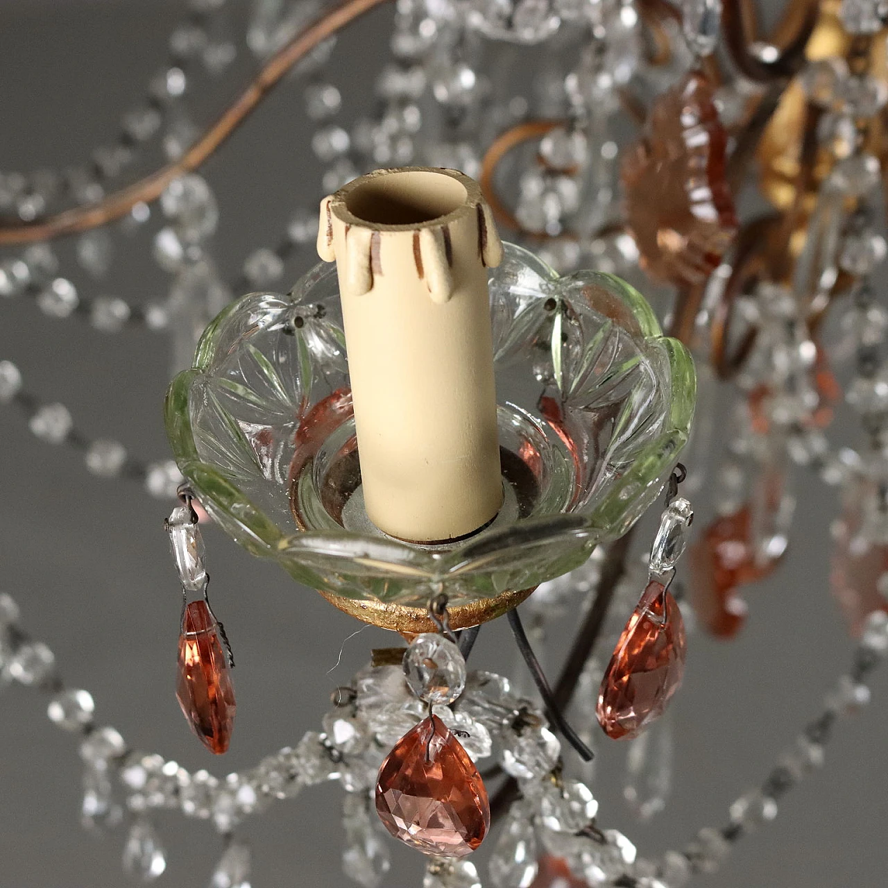 6-Light chandelier in glass with bobeches and painted metal 4