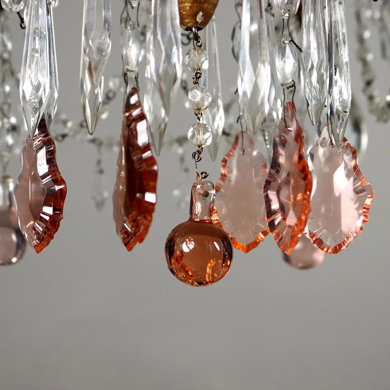 6-Light chandelier in glass with bobeches and painted metal 6