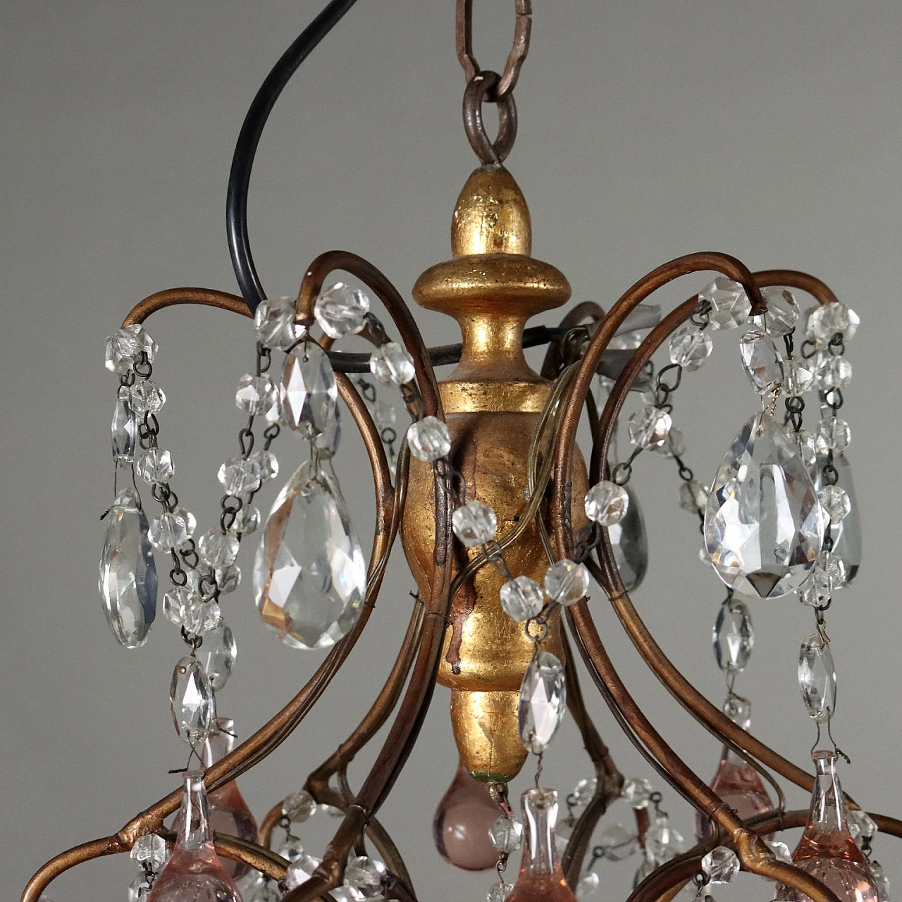 6-Light chandelier in glass with bobeches and painted metal 7