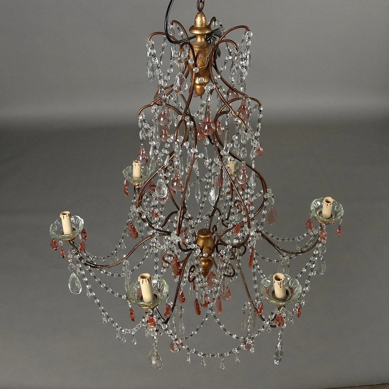 6-Light chandelier in glass with bobeches and painted metal 8