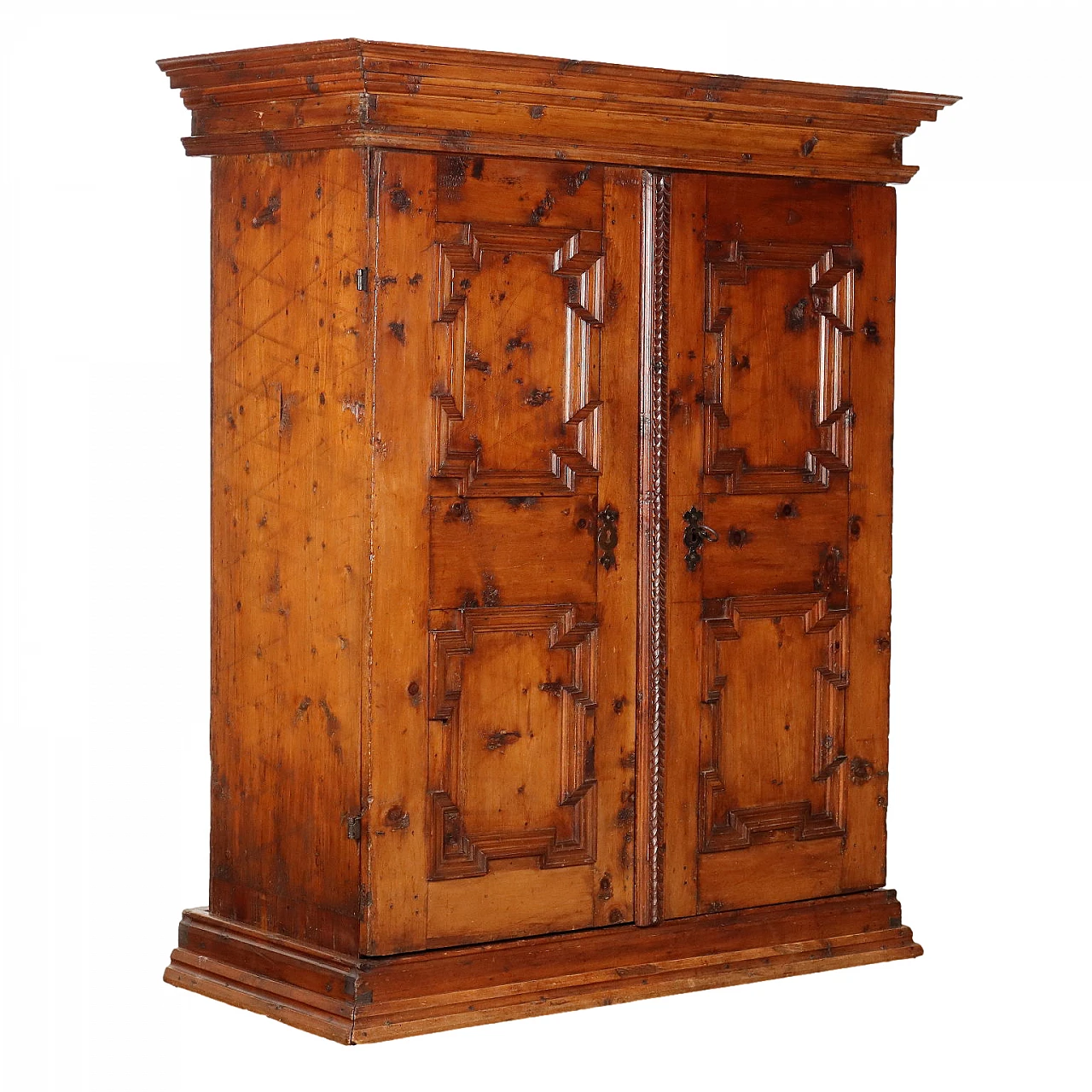 Credenza in abete e ferro battuto con due ante pannellate, '700 1