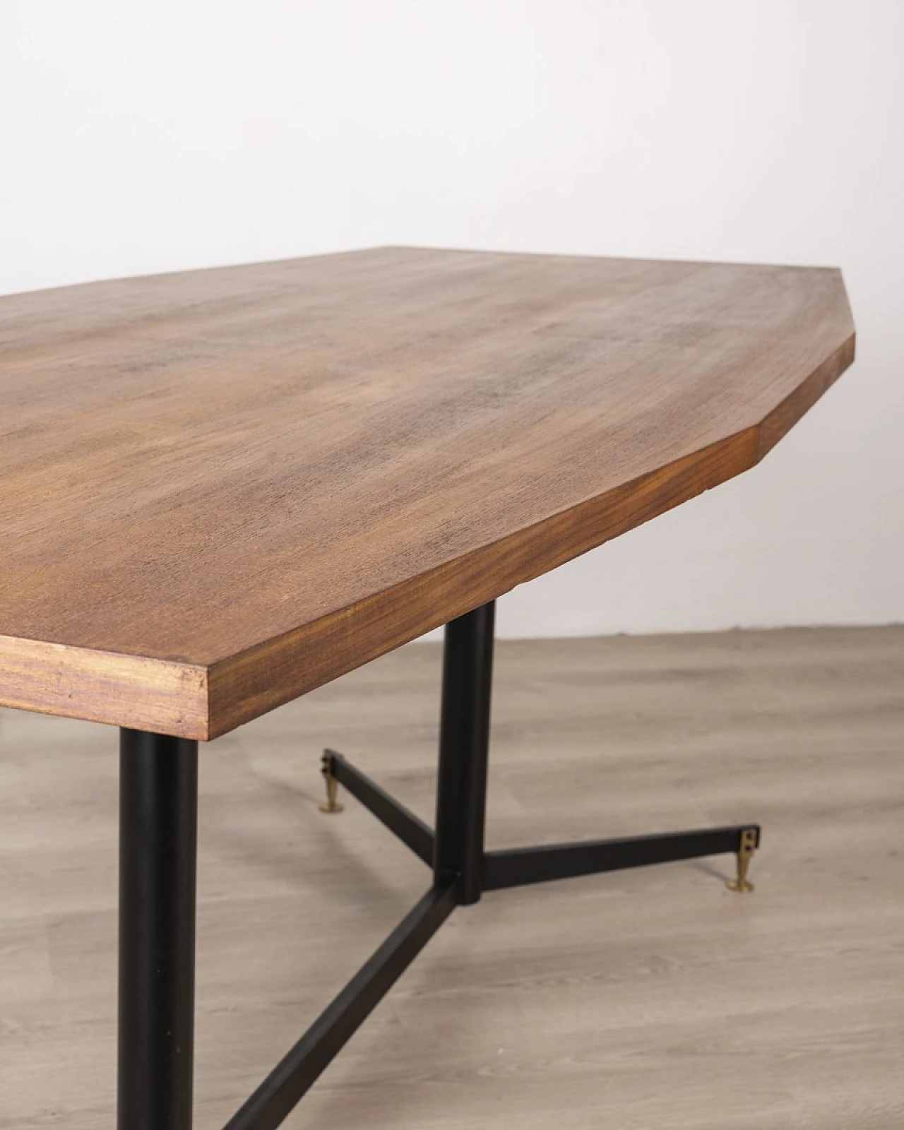 Tavolo vintage in metallo e legno, Italia, anni '60 4