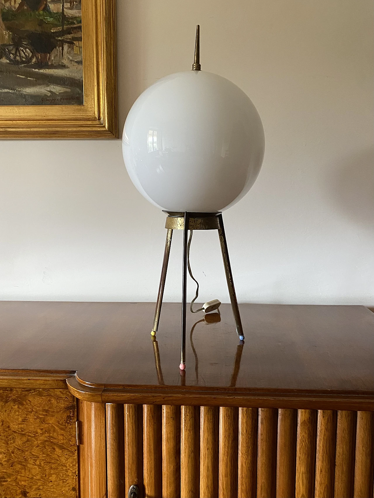 Mid-Century tripod brass table lamp, Lumi Italy 1950s 15
