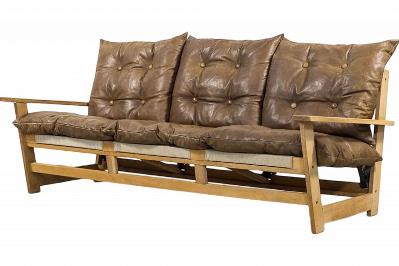 Divano a tre posti Mid-Century in quercia 10