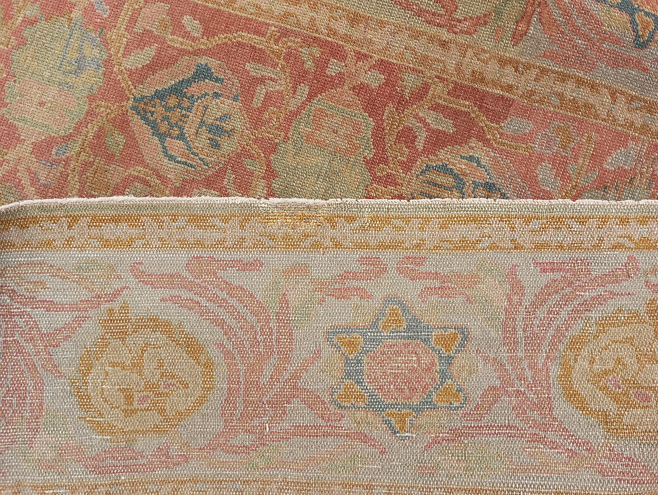Antique carpet Israeli Bezalel with Jewish symbols 13
