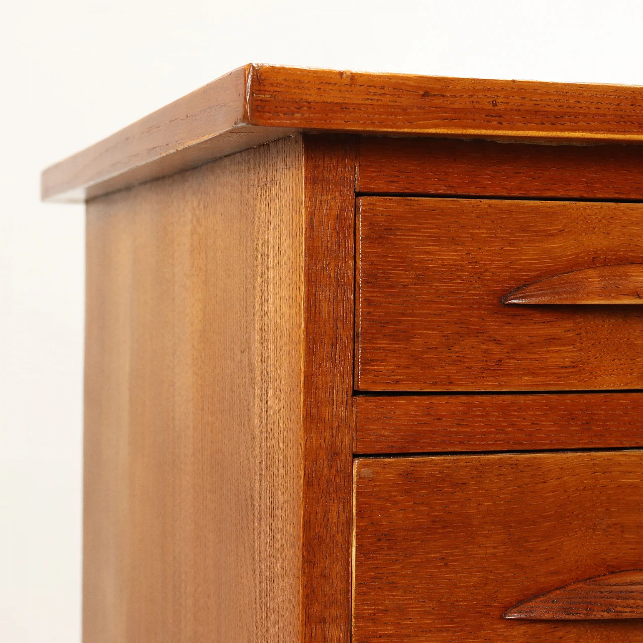 Scrivania in legno impiallacciato rovere con piano in linoleum, anni '40 4