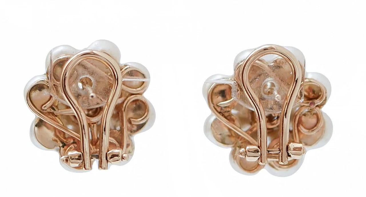 Orecchini a fiore in oro con zaffiri, diamanti e perle, anni '80 3