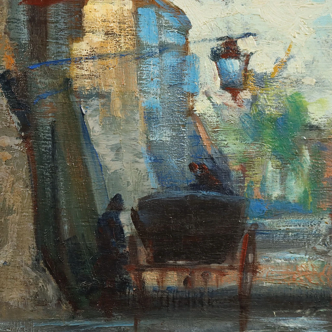 Vittore Antonio Cargnel, glimpse of village with figures, oil painting on panel 5