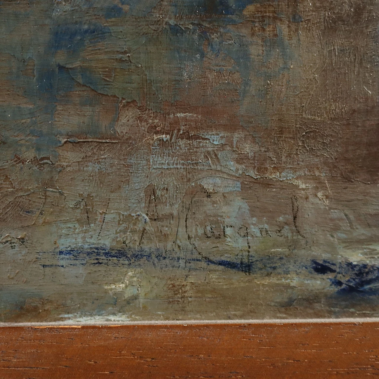 Vittore Antonio Cargnel, glimpse of village with figures, oil painting on panel 7