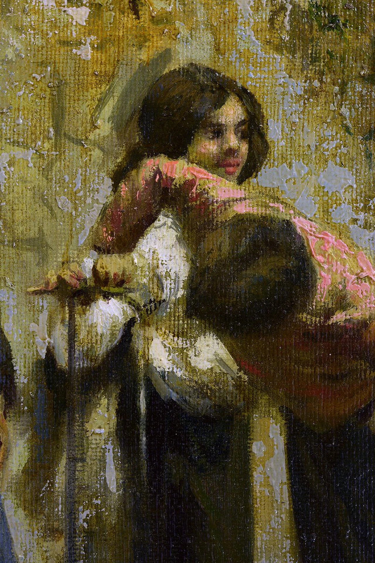 Rustic scene at the fountain, oil on canvas by Marino Faliero, 1990s 3