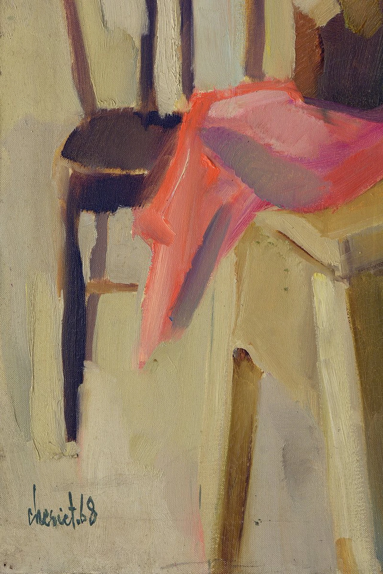 Natura morta modernista di Amar Cheriet, olio su tela, anni '60 3