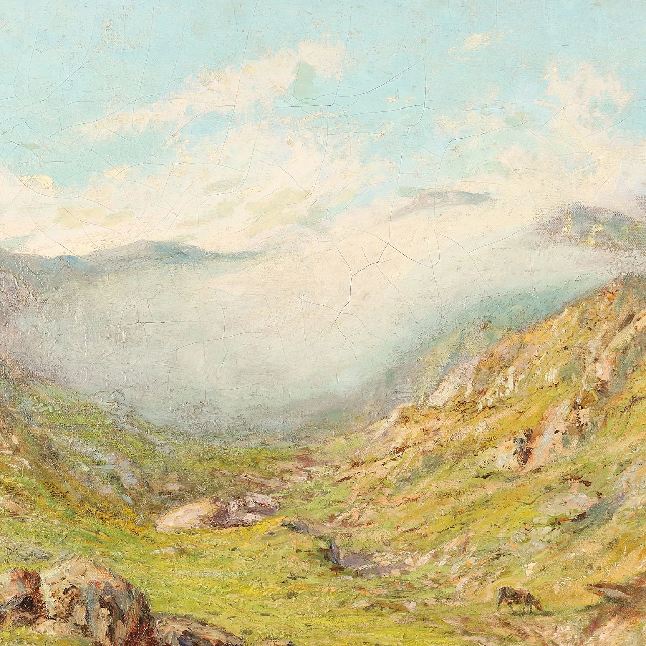 Oscar Casali, Alpine pasture with cows, oil on canvas, 19th century 5