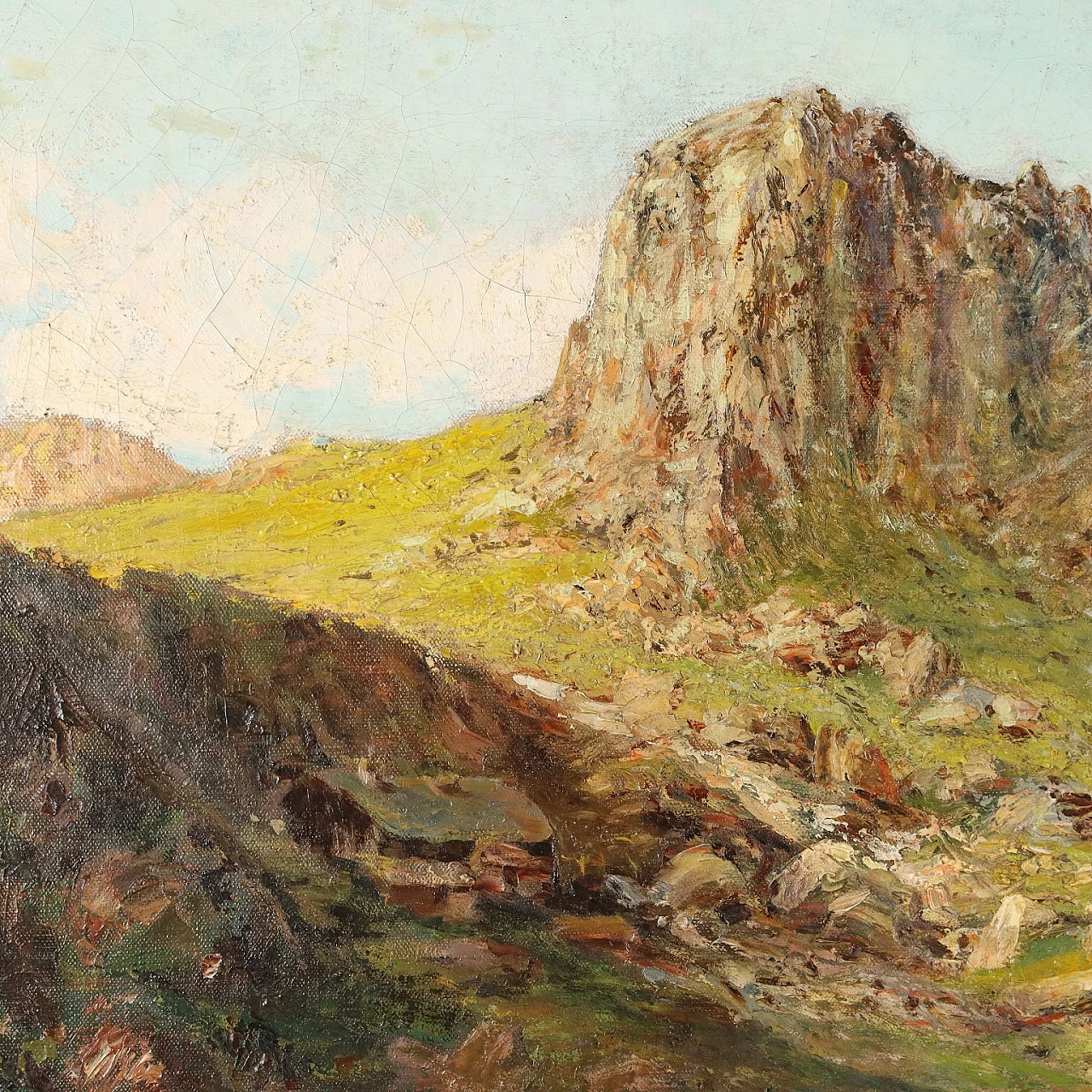 Oscar Casali, Alpine pasture with cows, oil on canvas, 19th century 6