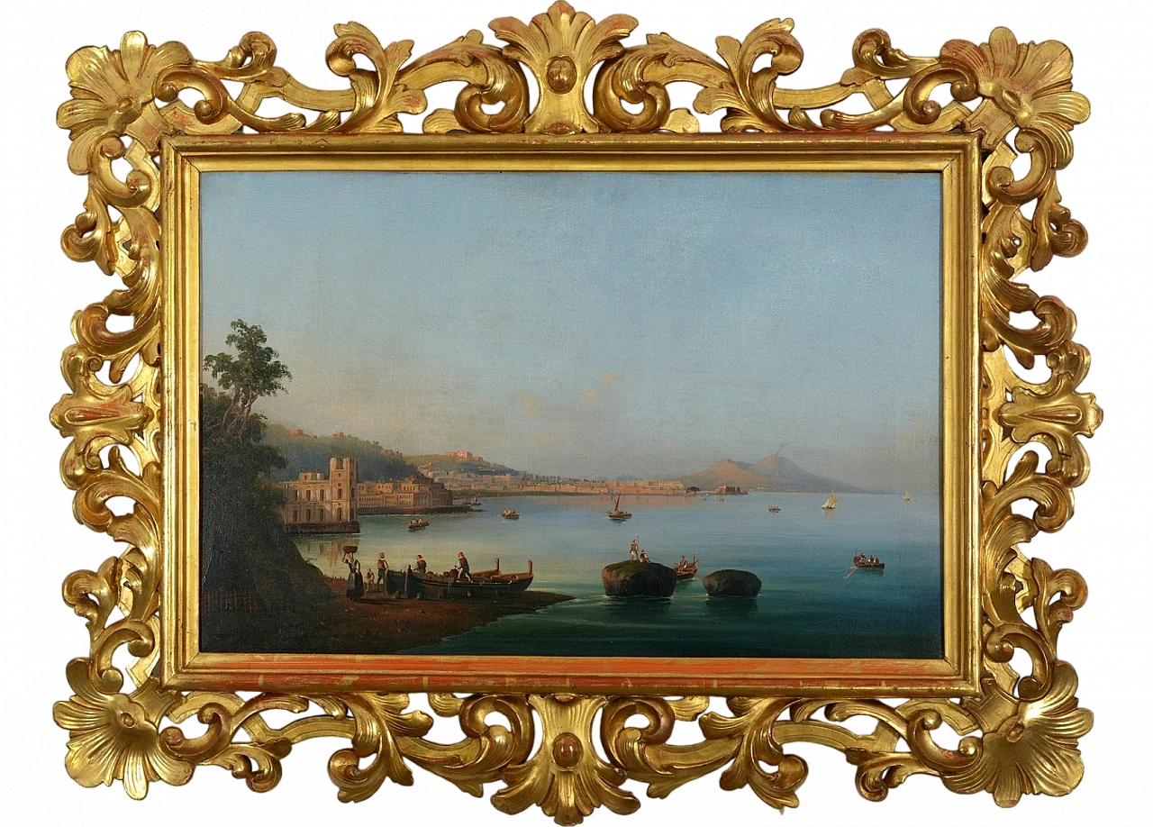Posillipo school, view of Naples and of Nisida, pair in frame, 1830s 12