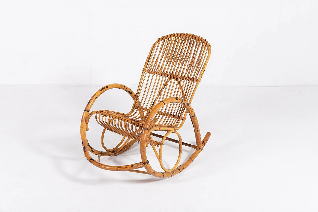 Bamboo and wicker rocking chair, 1960s 1