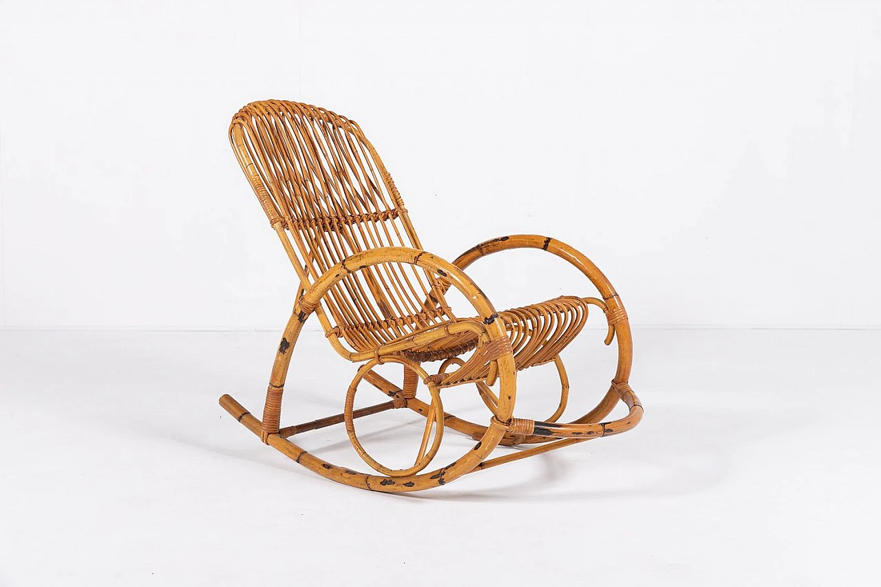 Bamboo and wicker rocking chair, 1960s 3