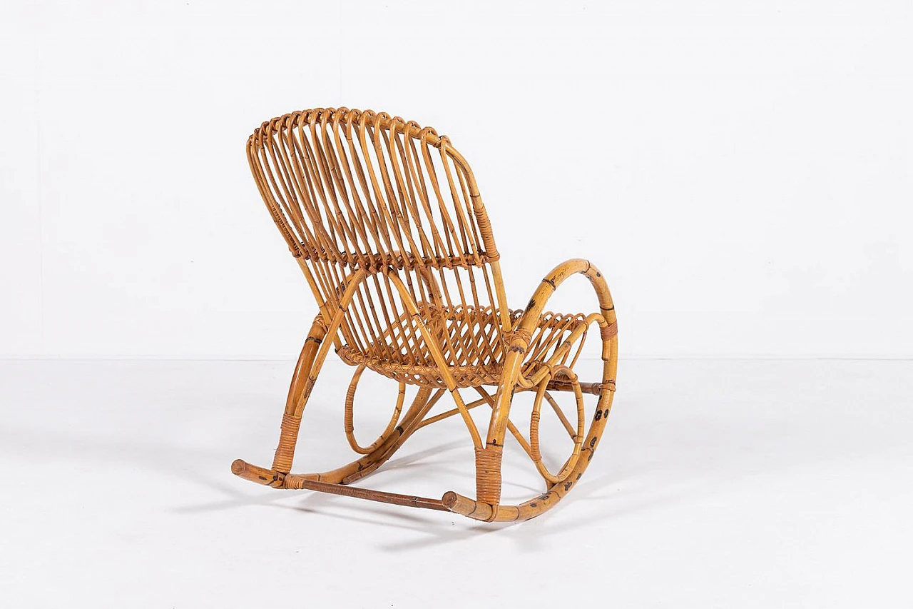 Bamboo and wicker rocking chair, 1960s 5
