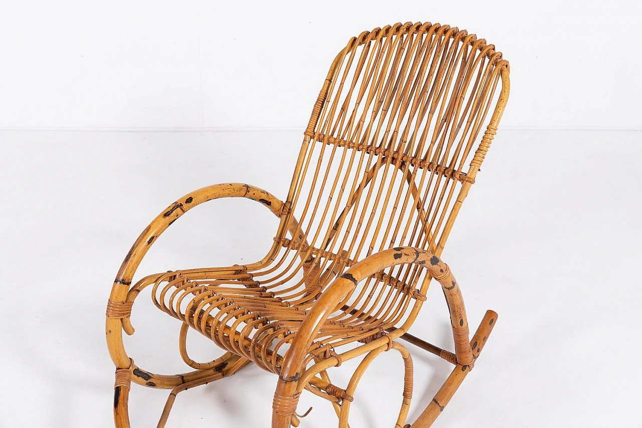 Bamboo and wicker rocking chair, 1960s 7