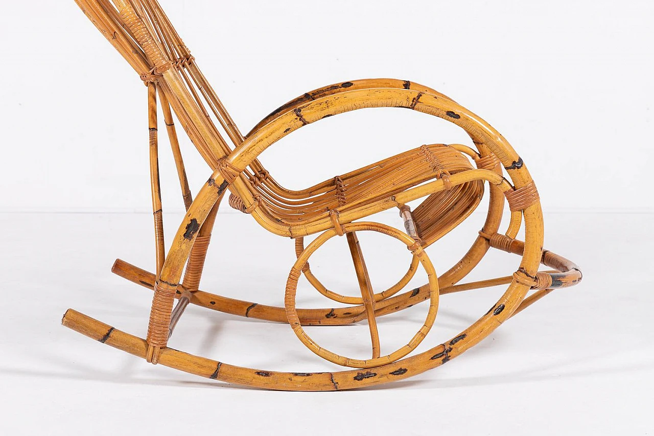 Bamboo and wicker rocking chair, 1960s 8
