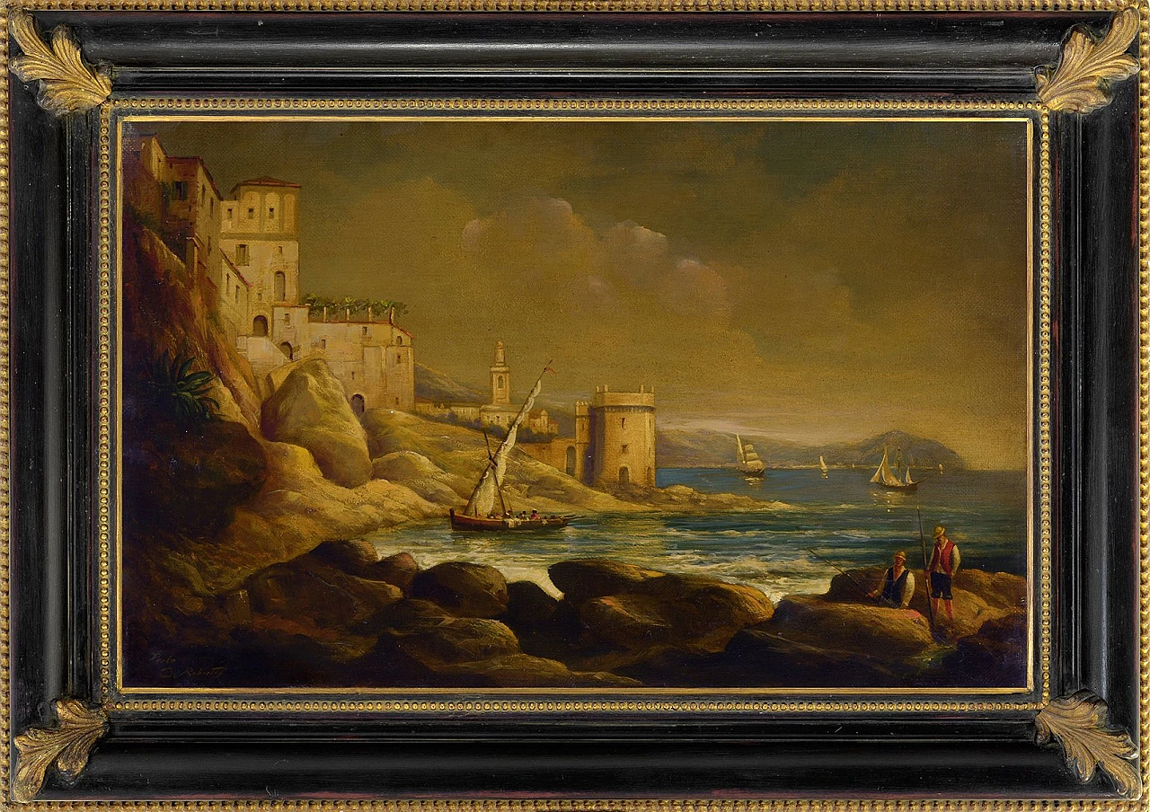 Marina di Paolo De Robertis, olio su tela con cornice, anni 2000 1