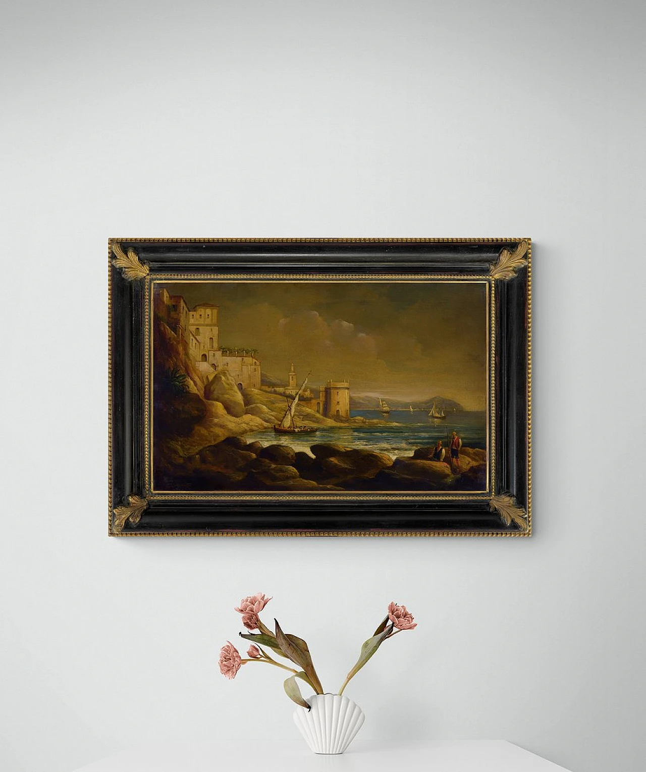 Marina di Paolo De Robertis, olio su tela con cornice, anni 2000 2