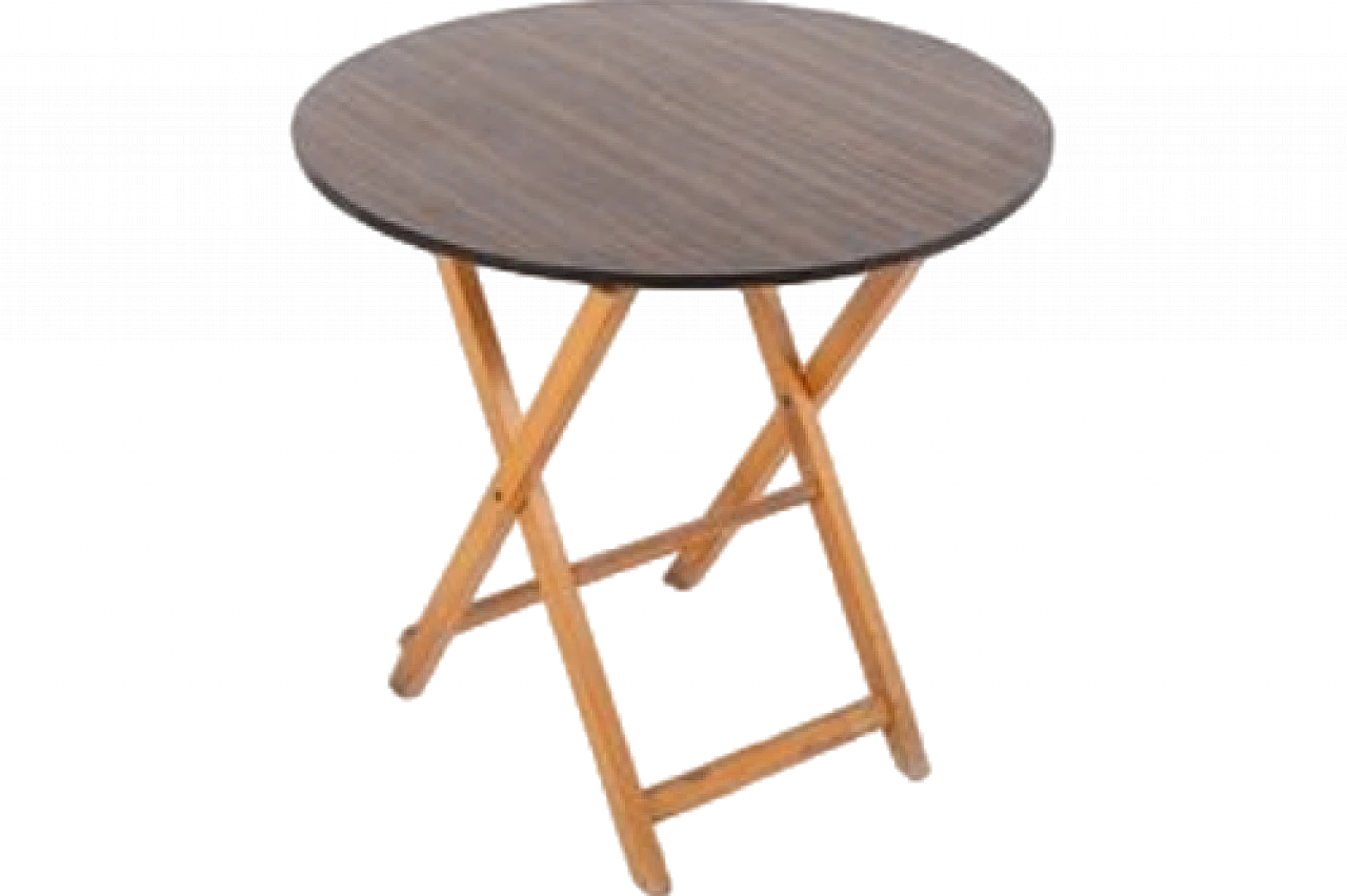 Tavolo rotondo moderno pieghevole in legno, anni '70 6