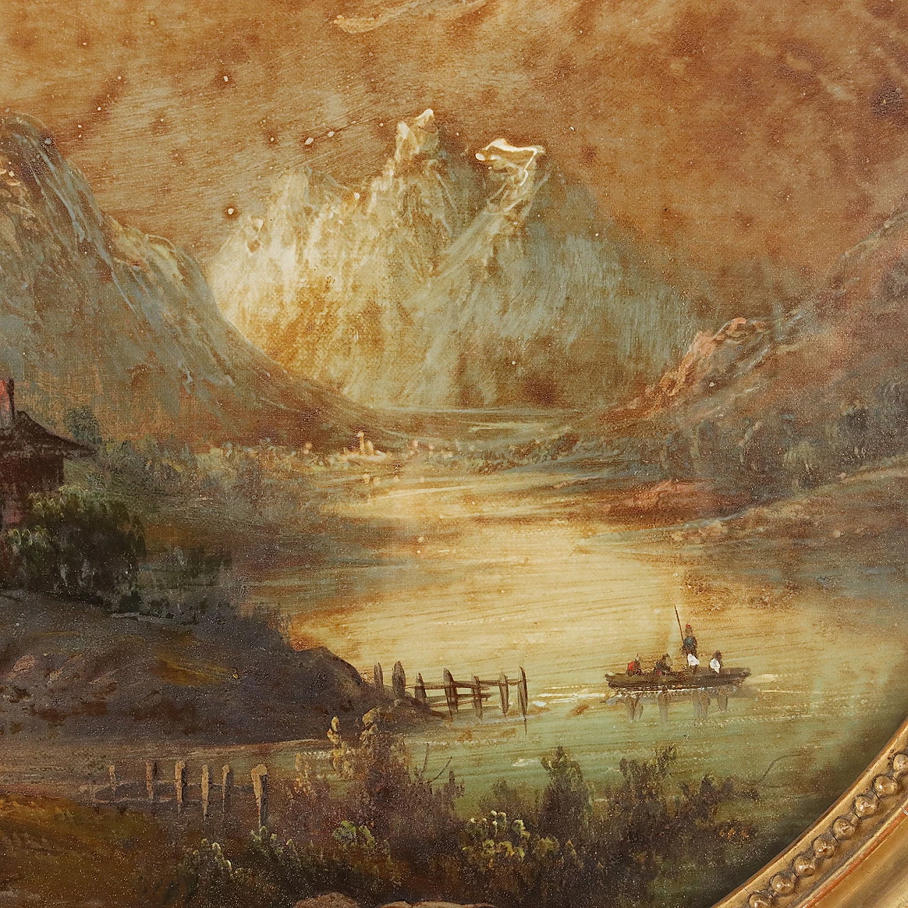 Landscapes with figures, pair of reverse glass paintings, 19th century 4