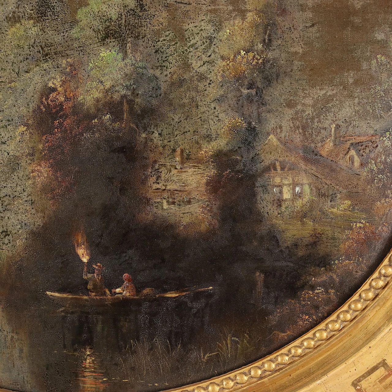 Landscapes with figures, pair of reverse glass paintings, 19th century 5