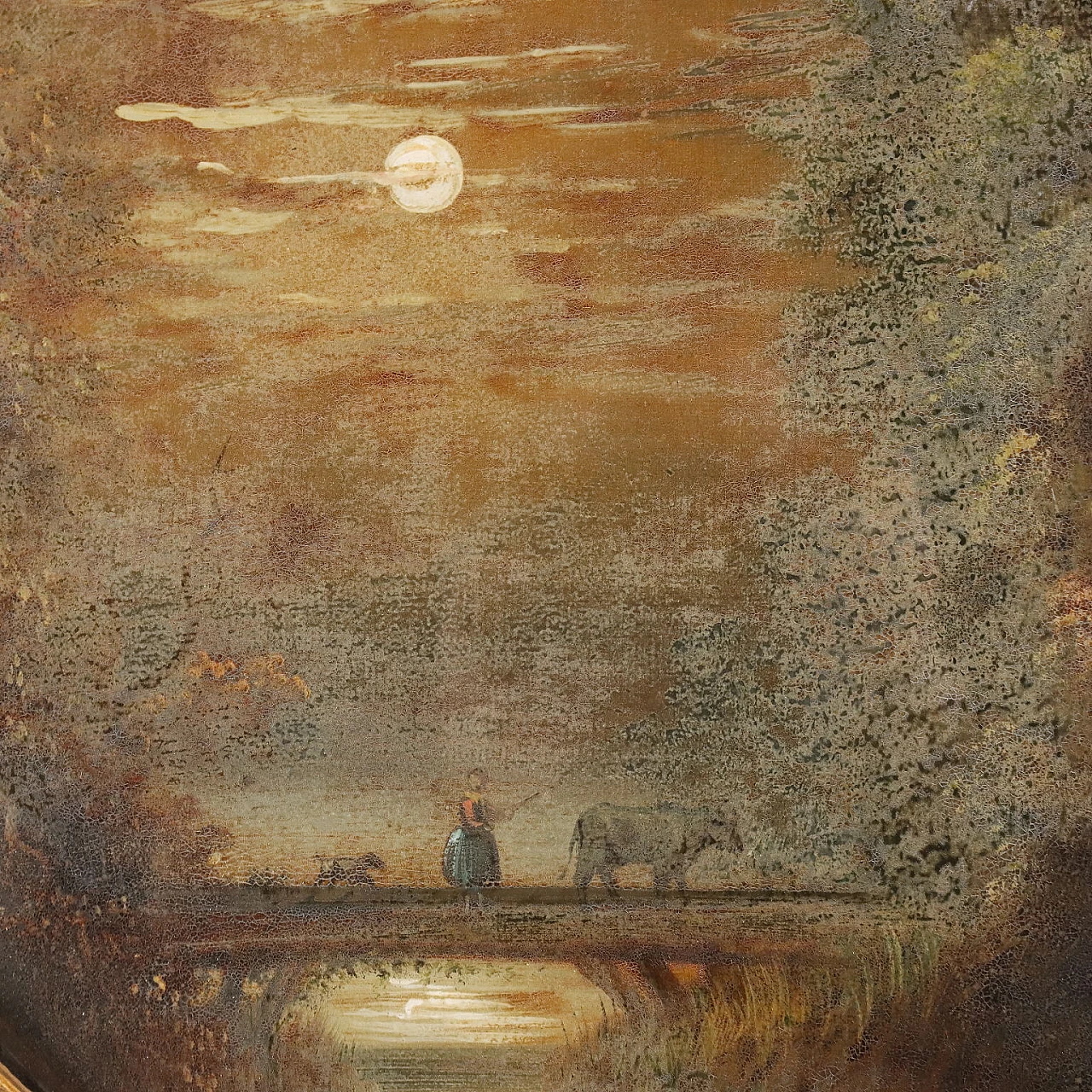 Landscapes with figures, pair of reverse glass paintings, 19th century 6