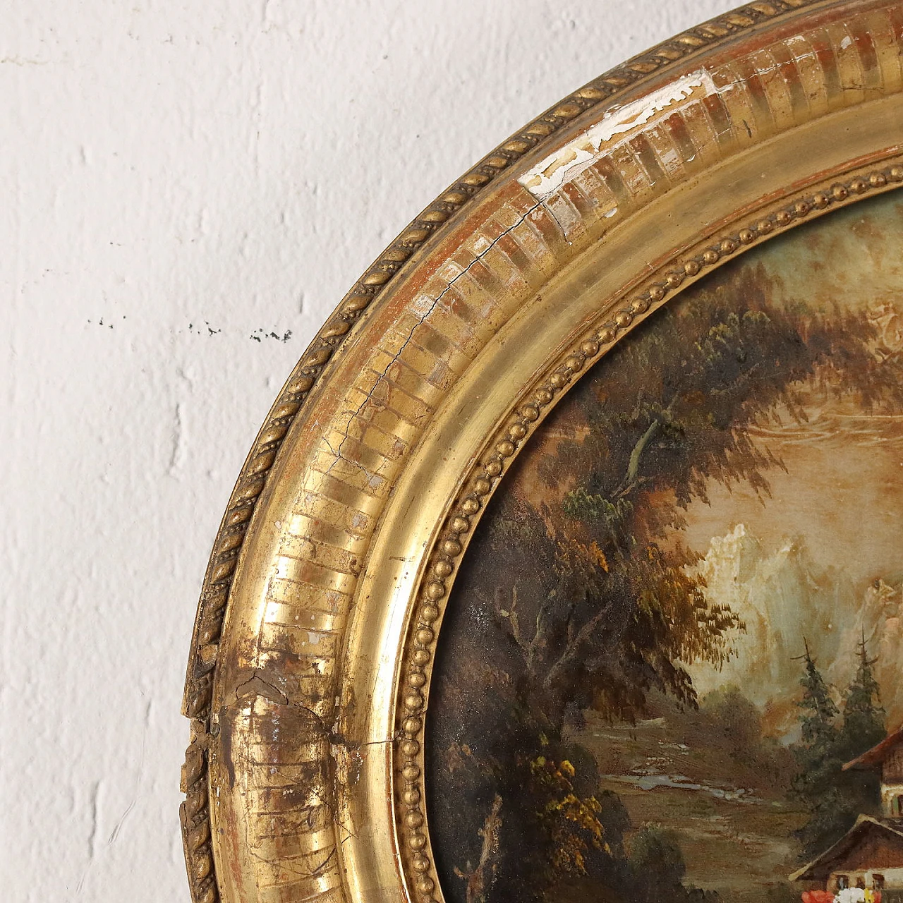 Landscapes with figures, pair of reverse glass paintings, 19th century 7