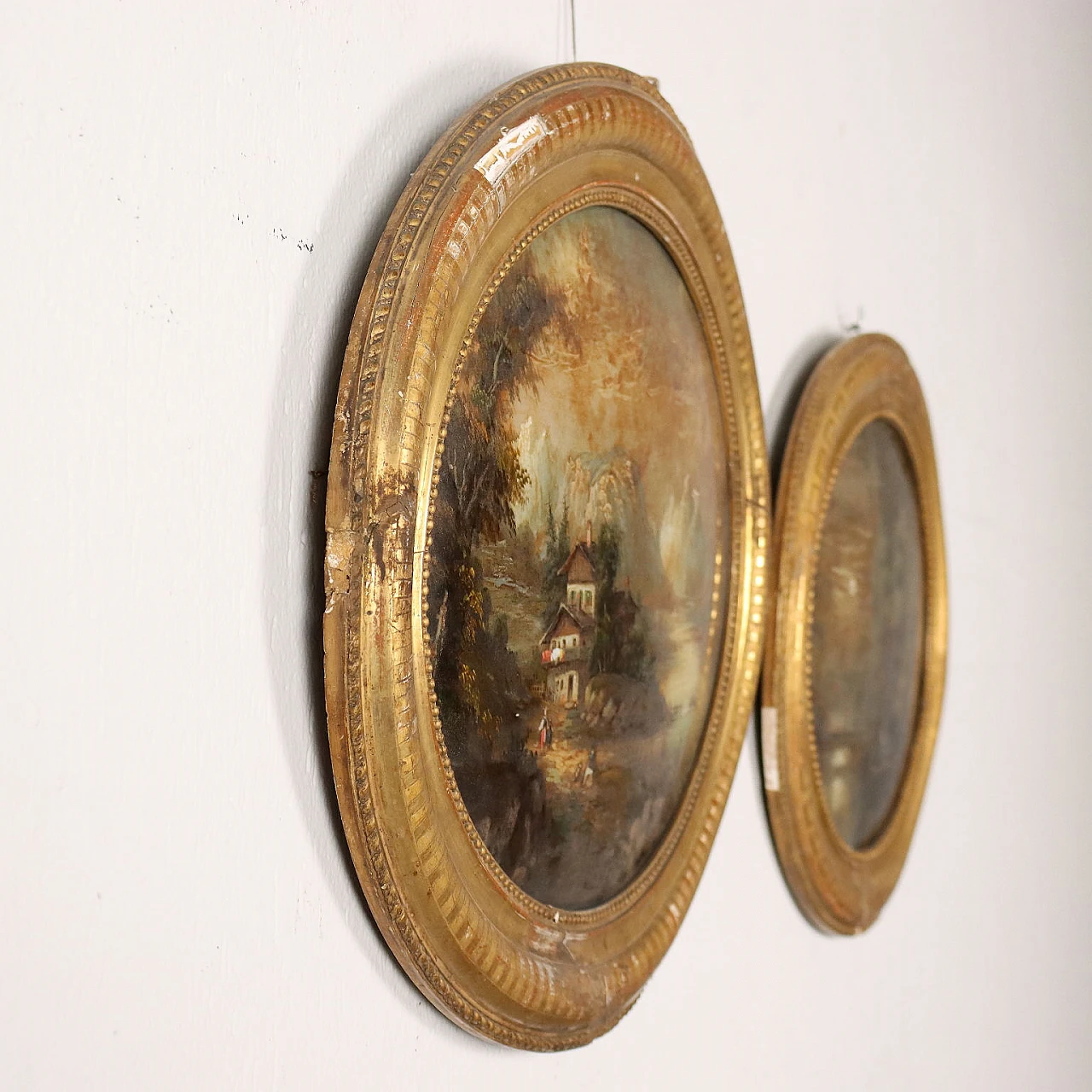 Landscapes with figures, pair of reverse glass paintings, 19th century 9
