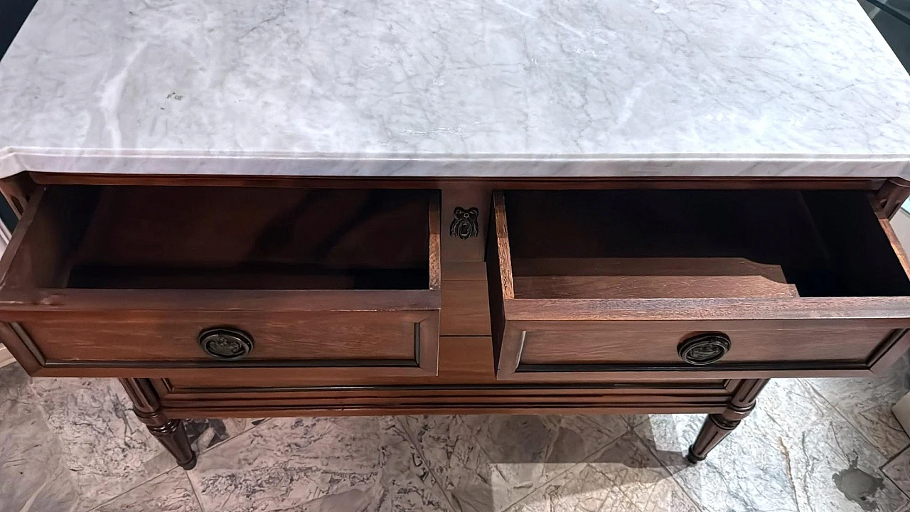 Cassettiera in legno Luigi XVI con piano in marmo, primo '900 11