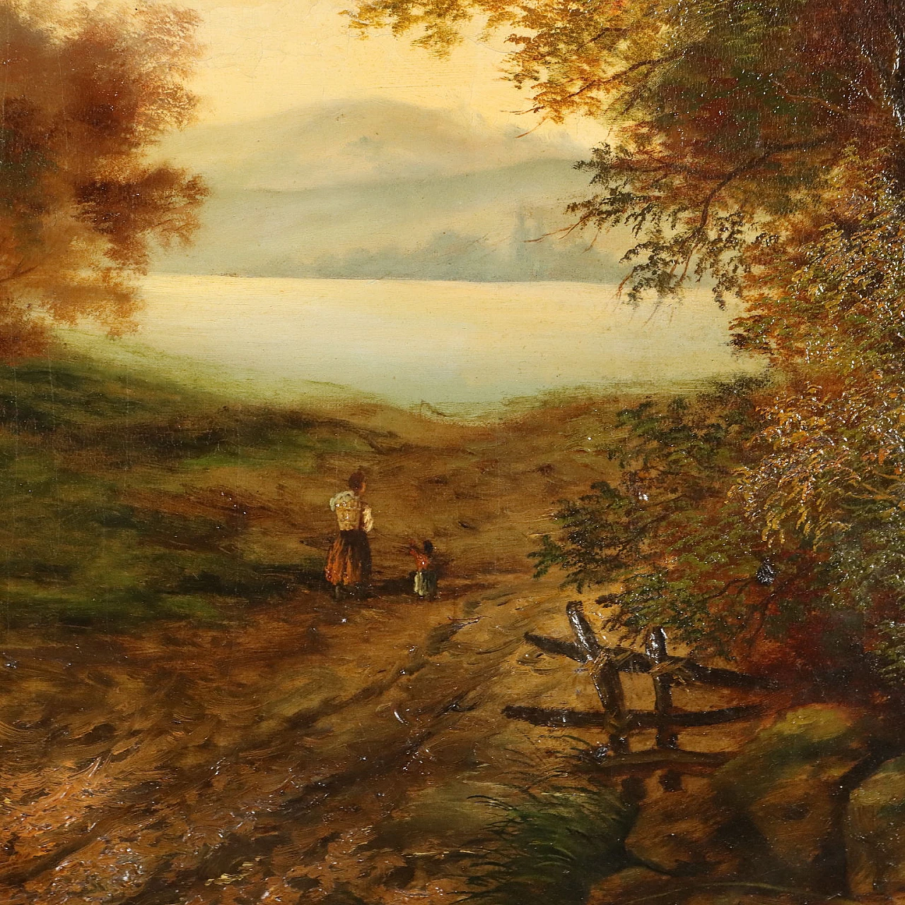 Paesaggio di campagna con figure, olio su tela, '800 4