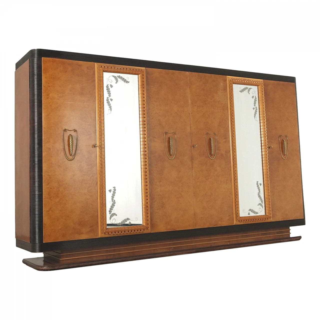 Wardrobe veneered in briarwood with brass handles, 1930s 1